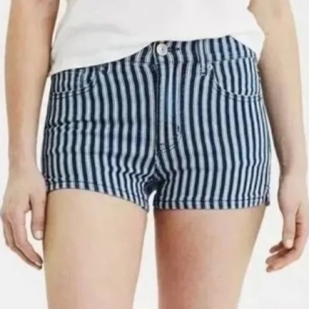 Size 2 American Eagle Blue/White Stripped Jean Shorts